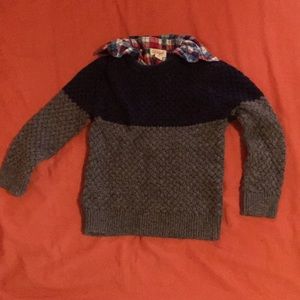 Knitted sweater with a flannel “shirt” look inside